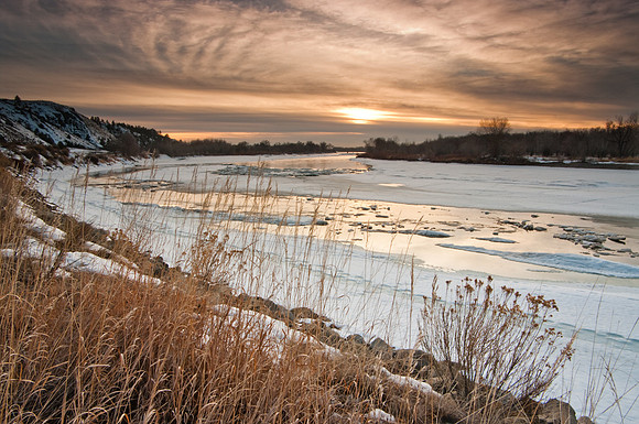Sunset over Yellowstone River and South Hills of Billings, MT