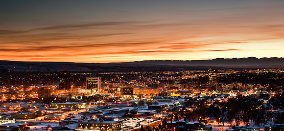 Sunset over Billings Montana, winter