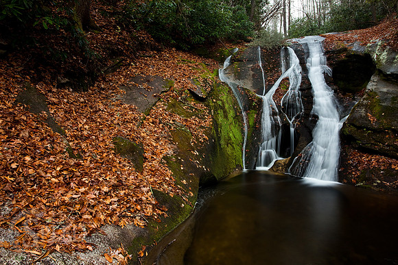 Widows Creek Falls, a waterfall in Stone Mountain State Park, Carolina.