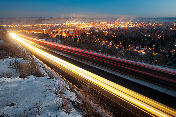 Winter image taken just after sunset from 27th street looking down on Billings montana.