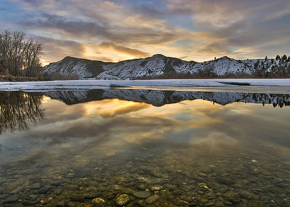 Sunrise over Yellowstone River and South Hills of Billings, MT