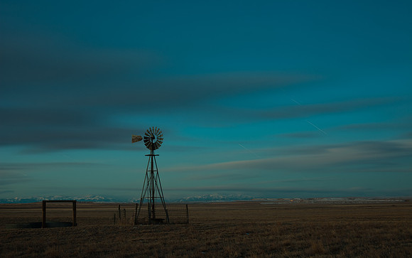 A long exposure of a windmill near Molt, MT.