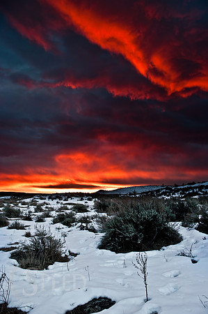 A fire red sunrise from the crazy mountains.