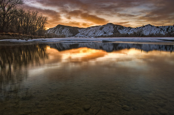 Sunrise over Yellowstone River and South Hills of Billings, MT