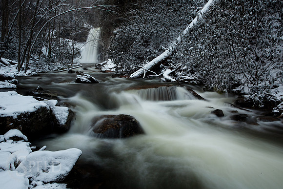A winter image of the Cascades waterfall near Pembroke, VA.