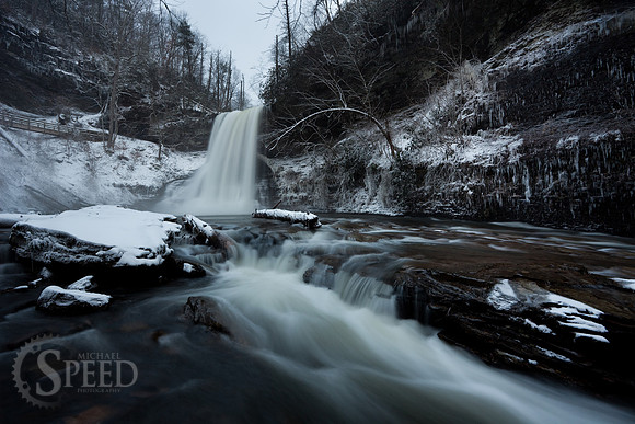 A winter image of the Cascades waterfall near Pembroke, VA.