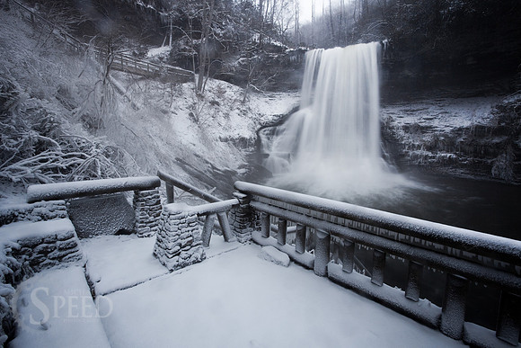 A winter image of the Cascades waterfall near Pembroke, VA.