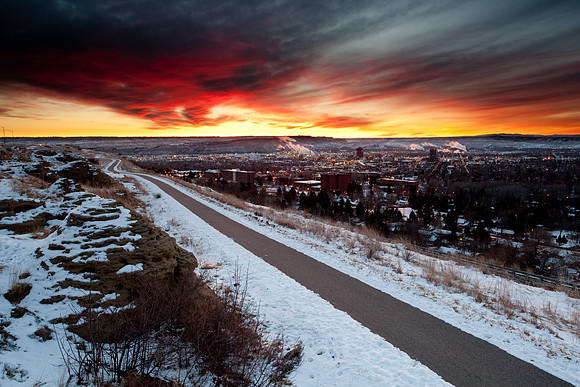 Fire red sunrise over Billings Montana.