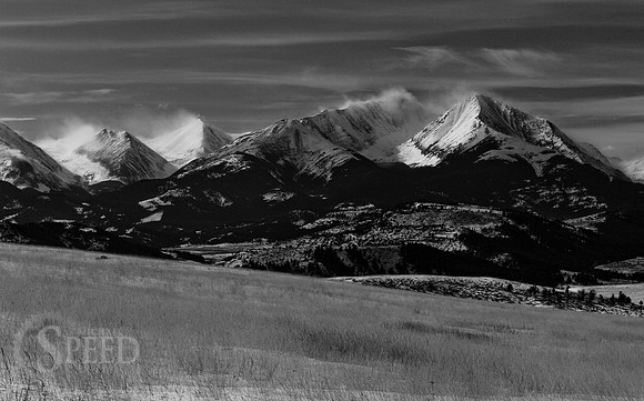 Black and White image of the Crazy Mountains