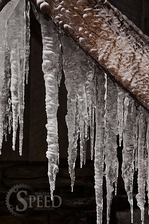Icicles building on the strutcures below the flumes at Mabry Mill.