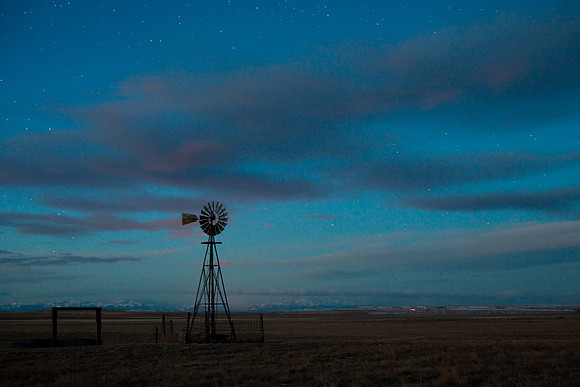 A long exposure of a windmill near Molt, MT.
