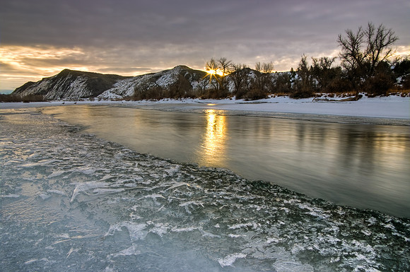 Sunrise over Yellowstone River and South Hills of Billings, MT