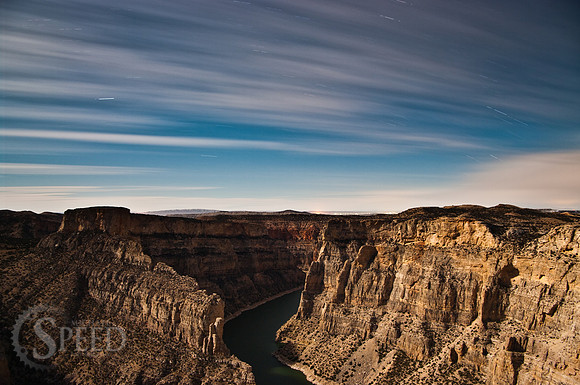 Long exposure over devil canyon under a full moon.