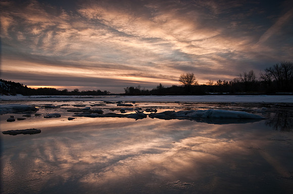 Sunset over Yellowstone River and South Hills of Billings, MT