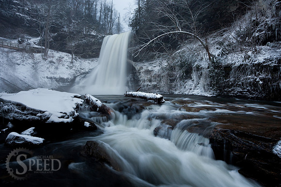 A winter image of the Cascades waterfall near Pembroke, VA.