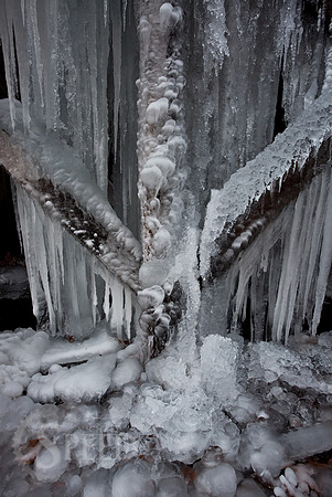 Icicles building on the strutcures below the flumes at Mabry Mill.
