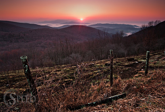 Sunrise over the Blue Ridge Mountains.